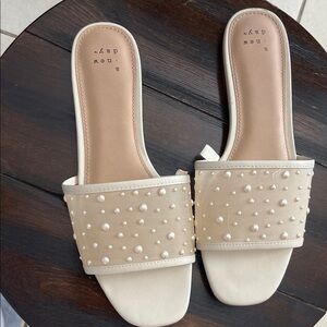 a new day Cream Pearl-Embellished Slide Mules